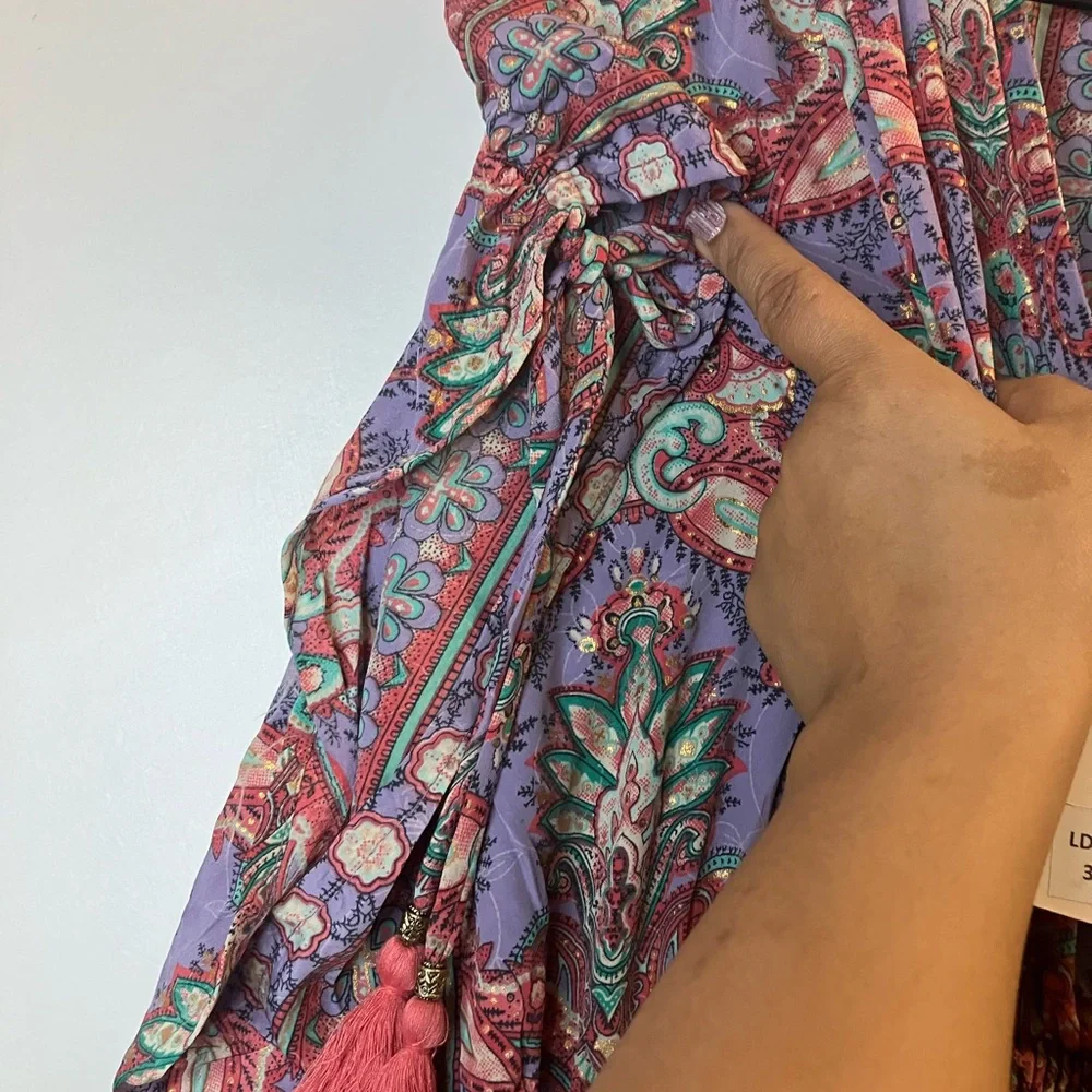 Karma Highway One Size Dolman Blouson Maxi Dress Boho Floral Purple Red Pattern - Picture 8 of 11